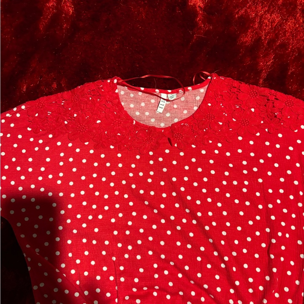 Elle Red Polka Dot Long Sleeve Top